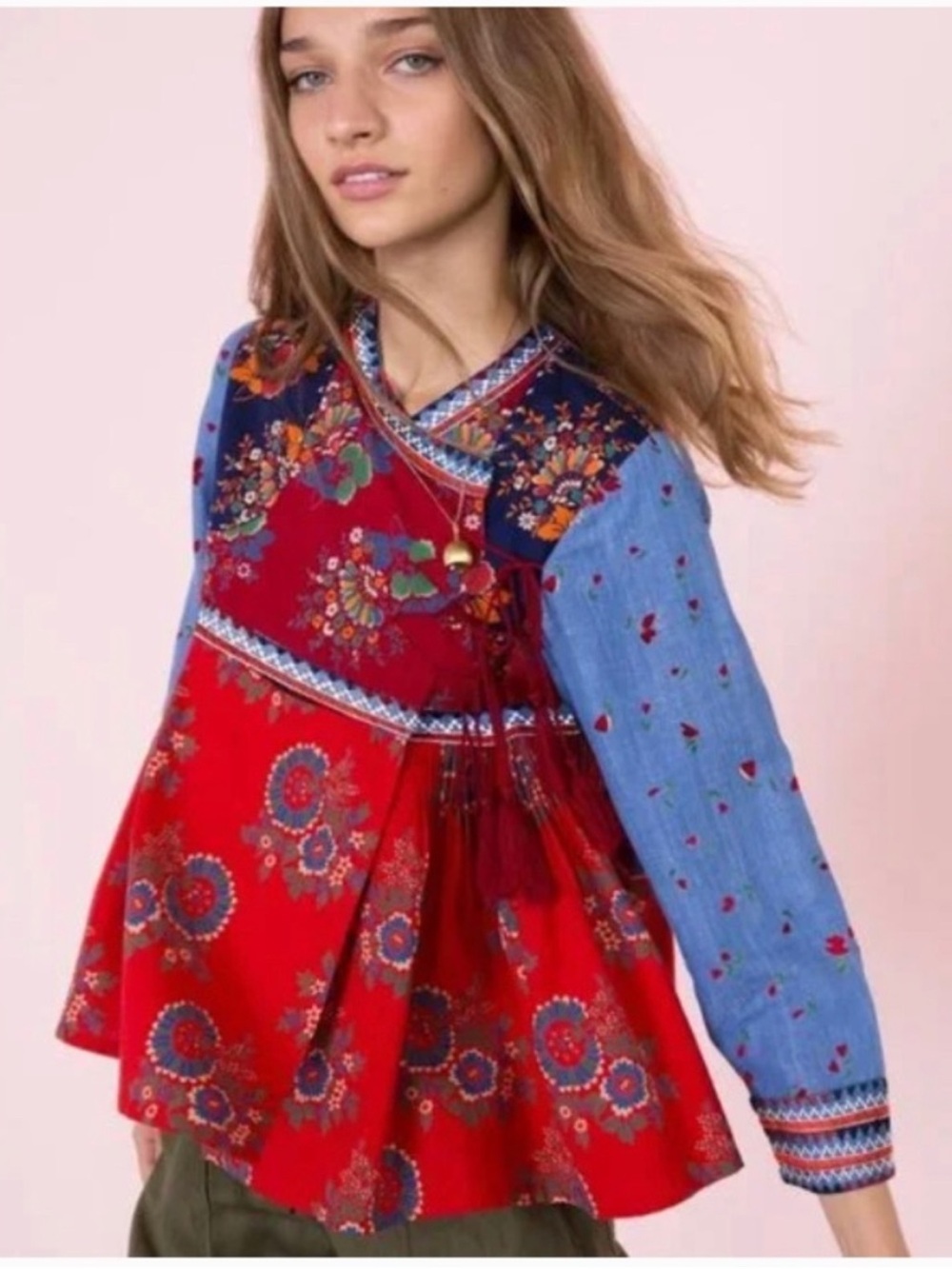 Ulla Johnson Vashti Patchwork Embroidered Wrap Top Blouse Jacket Sz 6
